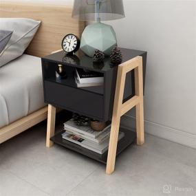 img 4 attached to 🌙 TaoHFE Nightstand in Black MDF with Drawer Storage Shelf - Ideal for Bedroom/Living Room End Table