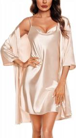 img 4 attached to Women'S Satin Robe Set Cowl Neck Nightgown 2 Piece Silk Pajama Sets Sexy Cami Sleepwear Bridesmaid Wedding Kimonos