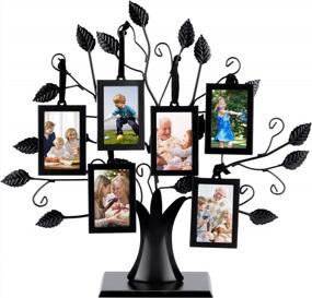 img 4 attached to Настенный декор из металлического дерева с 6 подвесными фоторамками размером с кошелек - вмещает фотографии 2X3 - персонализированные подарки для мамы, бабушки, рождественские подарки на день рождения