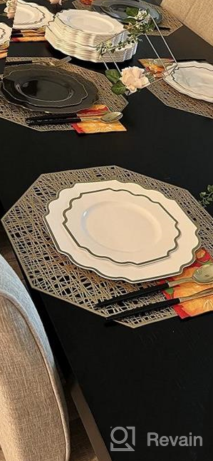 img 1 attached to 🍽️ U'Artlines 6pcs Metallic Hollow Out Placemats: Non-Slip Heat Insulation Kitchen Table Mats in 21102Gold review by Dave Hunt