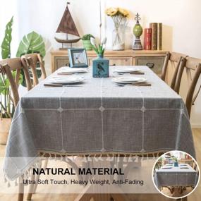 img 2 attached to Grey Cotton Linen Tablecloth - 55X86 Inch, 6-8 Seats, Stitching Tassels For Dining Room & Kitchen Parties