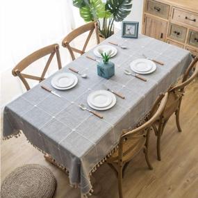 img 4 attached to Grey Cotton Linen Tablecloth - 55X86 Inch, 6-8 Seats, Stitching Tassels For Dining Room & Kitchen Parties