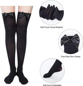 img 2 attached to Graceful Feminine Style: Bow Lace Thigh High And Knee High Stockings For Women