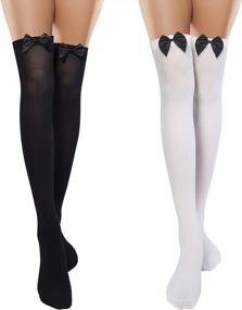 img 4 attached to Graceful Feminine Style: Bow Lace Thigh High And Knee High Stockings For Women