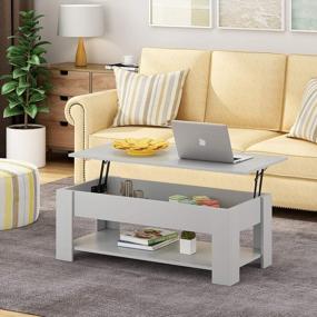 img 1 attached to Maximize Living Room Storage With HOMEFORT Lift Top Coffee Table In Grey: Hidden Compartment And Shelves