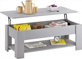 img 2 attached to Maximize Living Room Storage With HOMEFORT Lift Top Coffee Table In Grey: Hidden Compartment And Shelves
