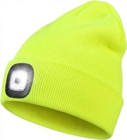 img 4 attached to LED Beanie With Light,Unisex USB Rechargeable Hands Free 4 LED Headlamp Cap Winter Knitted Night Lighted Hat Flashlight Women Men Gifts For Dad Him Husband Fluorescent Yellow