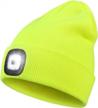 led beanie with light,unisex usb rechargeable hands free 4 led headlamp cap winter knitted night lighted hat flashlight women men gifts for dad him husband fluorescent yellow logo