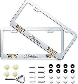 img 1 attached to 🚗 Set of 2 Premium Matte Aluminum Alloy Logo License Plate Frames for Cadillac | Includes Screw Caps Cover Set | Fits US Standard Car License Plate (Cadillac)