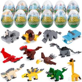 img 4 attached to ThinkMax 12pcs Prefilled Easter Eggs: Jungle Animals & Dinosaurs Building 🐣 Blocks for Easter Fun, Basket Stuffers, Party Favors, Egg Hunts & Classroom Prizes