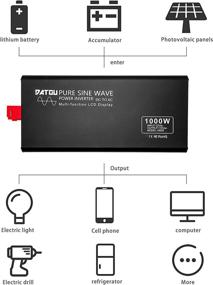 img 1 attached to DATOUBOSS 1000W Power Inverter: Pure Sine Wave Converter with Dual AC 🔌 Outlets & LED Display – 12V DC to 110V AC - 2000W Peak