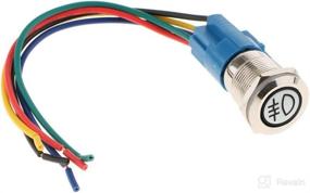 img 1 attached to 🚗 ESUPPORT Rear Fog Push Button Stainless Steel Toggle Switch Socket Plug Wire 19mm with Blue LED Light for 12V Car Vehicle