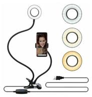 tripod - selfie lamp ring 8.5cm professional live stream with clamp mount for any surface, black logo