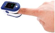 pulse oximeter on a finger fingertip pulse oximeter lk87 measurement of oxygen and pulse. logo