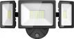 6200lm dusk to dawn outdoor flood lights with 3 adjustable heads and ip65 waterproof rating - perfect for garage, patio, and yard security in daylight white logo