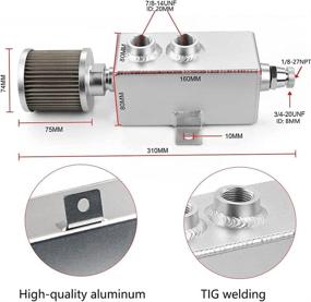 img 3 attached to 🏎️ Ultimate Performance: Top 10 Racing Oil Catch Can with Breather & Drain Tap 1L Baffled Tank - Silver Aluminum, 10AN 7/8-14 UNF