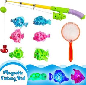 img 2 attached to 🎣 Magnetic Light Up Kids Fishing Pole Bath Toy Set by Liberty Imports - Rod and Reel with Sea Turtle and 5 Unique Fish - Outdoor Water Toys and Fishing Game for Kids Age