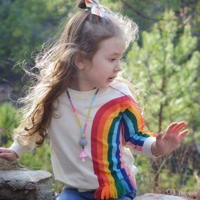 img 2 attached to Rainbow Graphic Print Toddler Girls Sweatshirt - Colorful 🌈 Long Sleeve Pullover Coat for Babies and Kids with Stripe Tops