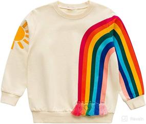 img 4 attached to Rainbow Graphic Print Toddler Girls Sweatshirt - Colorful 🌈 Long Sleeve Pullover Coat for Babies and Kids with Stripe Tops