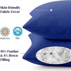 img 2 attached to Set Of 2 Navy Feather Euro Pillows - 26X26 Inches, Perfect For Bed And Couch Decor By Puredown®
