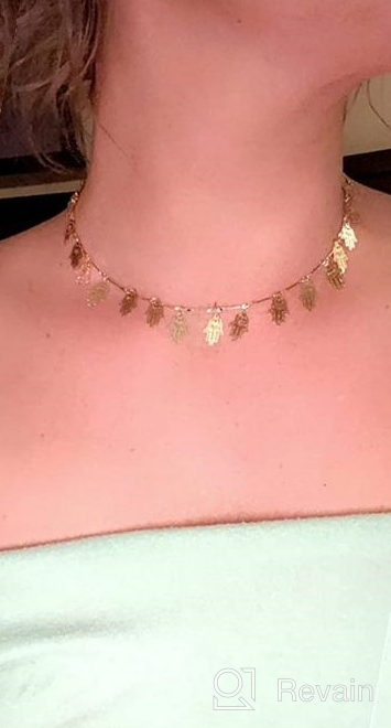 img 1 attached to 💎 LOYATA Women's 14K Gold Plated Choker Necklace with Bohemian Sequin Coins and CZ Evil Eye Hamsa Hand Pendant - Delicate Chain Necklace for Enhanced Style review by David Lamfers