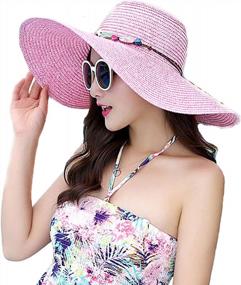 img 4 attached to Foldable Wide Brim Straw Hat For Women - Stylish Floppy Beach Cap With UV Protection For Summer