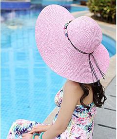 img 3 attached to Складная соломенная шляпа с широкими полями для женщин - стильная гибкая пляжная кепка с защитой от ультрафиолета на лето
