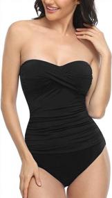 img 3 attached to Hilor Women'S Strapless One Piece Swimsuits With Front Twist, Ruched Detailing And Tummy Control For Flattering Swimwear Qualities