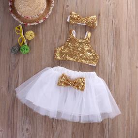 img 3 attached to Adorable 3Pc Princess Outfit Set For Toddler Baby Girls - Gold Sparkle Sequins Tops & Tutu Skirt!