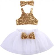 adorable 3pc princess outfit set for toddler baby girls - gold sparkle sequins tops & tutu skirt! logo