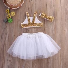 img 2 attached to Adorable 3Pc Princess Outfit Set For Toddler Baby Girls - Gold Sparkle Sequins Tops & Tutu Skirt!