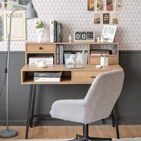 img 2 attached to Modern Vanity Table With Ample Storage: 42'' Writing Desk With Large Drawer, 2 Small Drawers, Top Hutch, And Steel Legs For Bedroom Or Home Office