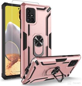 img 4 attached to GORGCASE For Samsung Galaxy A51 5G CASE/Galaxy A51 5G Verizon UW W/Glass Screen Protector Heavy Duty Shockproof 360°Rotating Ring Stand Protective Cover (Work For Magnetic Car Mount) Rose Gold