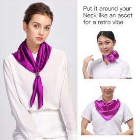 img 3 attached to Silky Purple Satin Square Neck Scarf For Women - Perfect For Clubbing, Parties And As A Hair Wrap - Elegant Handkerchief And Bag Accessory