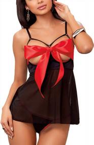 img 4 attached to Red Bow Babydoll Lingerie Set With JuicyRose Unwrap Me Design For Sleepwear