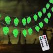 green 16.4ft waterproof halloween skull string lights - illuminew 30 led battery operated fairy lights with remote and 8 modes, perfect decoration for outdoor and indoor parties logo