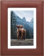vegan leather brown picture frame by americanflat - displays 5x7 and 4x6 photos - polished glass for horizontal or vertical mounting - perfect for tabletop or wall décor logo
