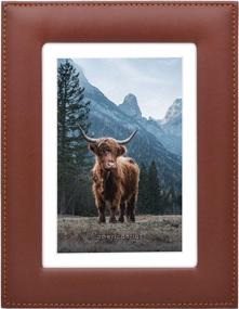 img 4 attached to Vegan Leather Brown Picture Frame By Americanflat - Displays 5X7 And 4X6 Photos - Polished Glass For Horizontal Or Vertical Mounting - Perfect For Tabletop Or Wall Décor