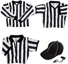 img 1 attached to Ultimate Referee Kit - 3 Striped Shirts With Long Sleeve Cold Weather Jersey, V-Neck, Quarter-Zip Pullover, Hat, & Stainless Steel Whistle For Officiating Football, Basketball, & Soccer