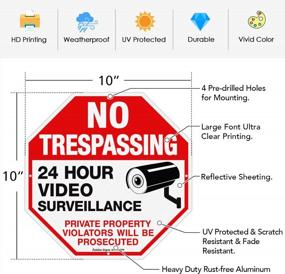 img 3 attached to No Trespassing Sign Private Property Protected By Video Surveillance Violators Will Be Prosecuted Sign, 2-Pack 10 X 10 Inch Reflective Aluminum, UV Protected, Weather/Fade Resistant, Easy To Install