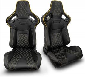 img 4 attached to ModifyStreet 1 Pair Universal PVC LEATHER/YELLOW STITCH LEFT/RIGHT RACING BUCKET SEATS