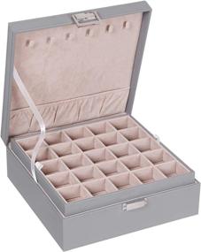 img 4 attached to Bewishome 50-Slot Earring Jewelry Box With Necklace Hooks - Grey: Perfect Gift For Women And Girls; Efficient Storage And Organization For Earrings, Rings, Cufflinks, And More. 2-Layer Design.