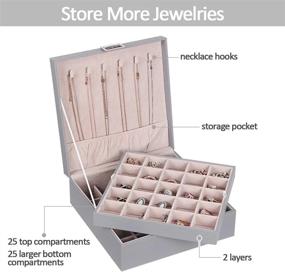 img 1 attached to Bewishome 50-Slot Earring Jewelry Box With Necklace Hooks - Grey: Perfect Gift For Women And Girls; Efficient Storage And Organization For Earrings, Rings, Cufflinks, And More. 2-Layer Design.