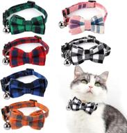 🐱 yesland 6 pcs cat collar breakaway: cute bow tie, bell & plaid - adjustable & removable dog collar for cats, kittens & small dogs logo