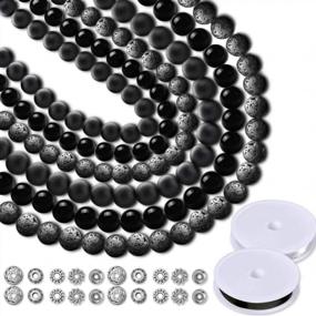 img 4 attached to 700Pcs Lava Beads Kit с эластичной нитью браслета для эфирного масла Диффузор Принадлежности для изготовления ювелирных изделий - Черные стеклянные каменные бусины от Paxcoo