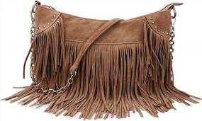 img 4 attached to Studded Tassel Faux Suede Leather Hobo Cross Body Chain Shoulder Bag For Women - HOXIS Fashionable Satchel