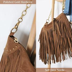 img 1 attached to Studded Tassel Faux Suede Leather Hobo Cross Body Chain Shoulder Bag For Women - HOXIS Fashionable Satchel