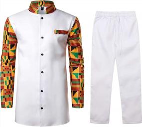img 4 attached to LucMatton Men'S African 2 Piece Set Long Sleeve Button Up Dashiki Tops And Pants Traditional Suit