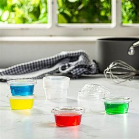 img 1 attached to 🍽️ Convenient 200 Sets - 2 oz. Plastic Portion Cups With Lids: Souffle Cups, Jello Shot Cups, Condiment Sauce Containers