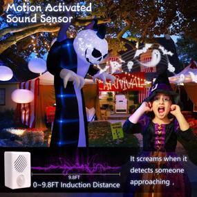 img 3 attached to Elegear 9.8FT Outdoor Halloween Inflatables Ghost With Sensor Will Scream, Grim Reaper Blow Up Yard Decorations Pumpkin Head Build-In Blue Rotating LED Lights, Halloween Decor For Holiday/Garden/Lawn